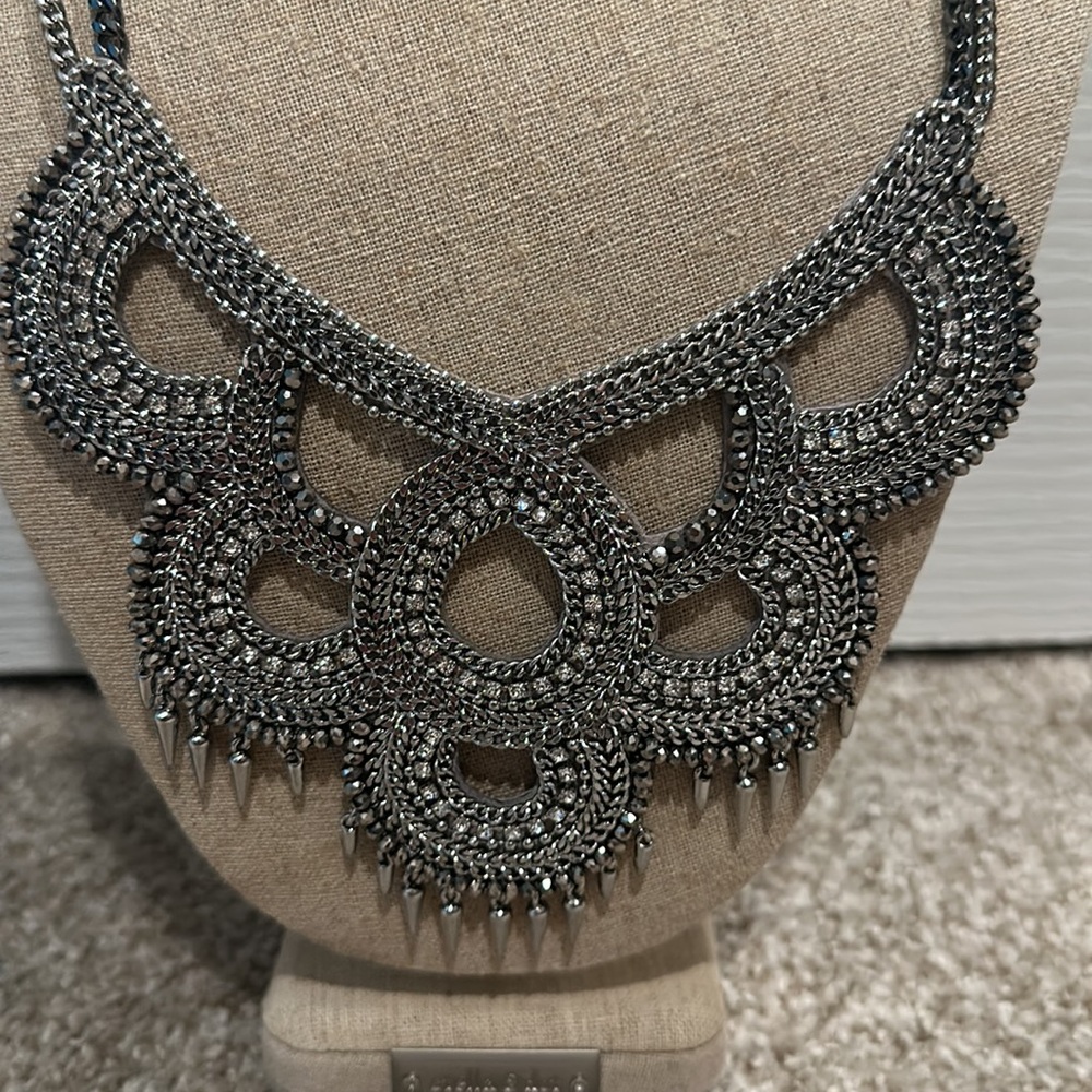 Stella and Dot Hematite/Silver Statement Bib Necklace - Picture 2 of 3